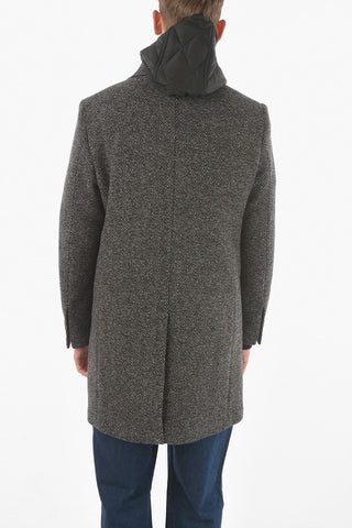 Herringbone Virgin Wool Coat with Removable Padded Vest