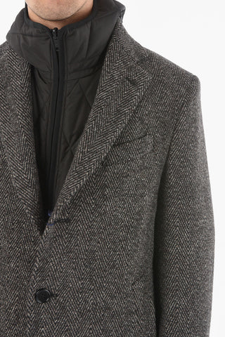 Herringbone Virgin Wool Coat with Removable Padded Vest