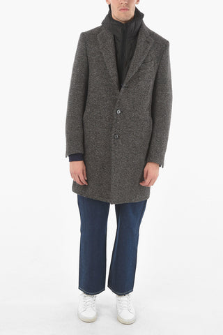 Herringbone Virgin Wool Coat with Removable Padded Vest