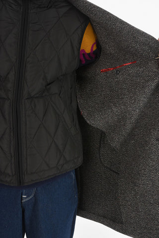 Herringbone Virgin Wool Coat with Removable Padded Vest