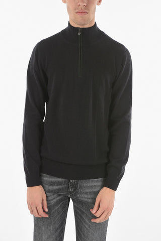 Maglia Mock Neck in Cashmere con Half Zip e Toppe in Suede