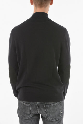 Maglia Mock Neck in Cashmere con Half Zip e Toppe in Suede