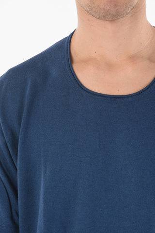 Crew Neck Short-sleeved Cotton Blend Sweater