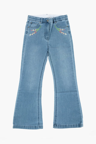 Flowers Embroidered Stretch Denim Bootcut Jeans