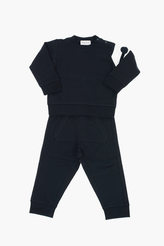 Joggers and 2-Buttons Crew-neck Sweatshirt Set