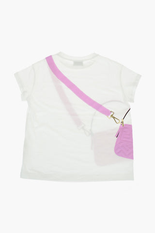 T-shirt Girocollo con Stampa e Logo in Rilievo
