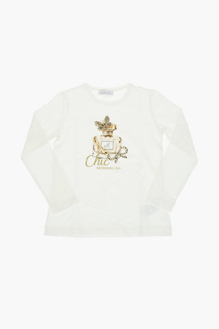 Crew-Neck T-shirt with Perfume and Glitter Print