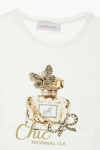 Crew-Neck T-shirt with Perfume and Glitter Print