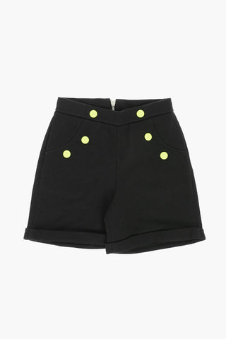 High Waist Shorts with Decorative Button and Back Zip