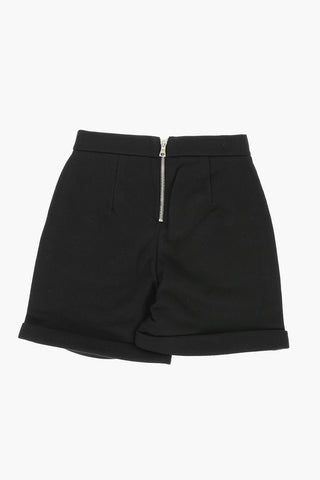 High Waist Shorts with Decorative Button and Back Zip