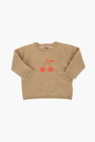 Cashmere Crew-neck Sweater with 2-Buttons on The Back