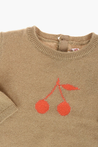 Cashmere Crew-neck Sweater with 2-Buttons on The Back
