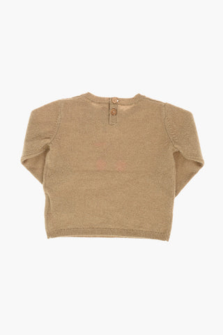 Cashmere Crew-neck Sweater with 2-Buttons on The Back