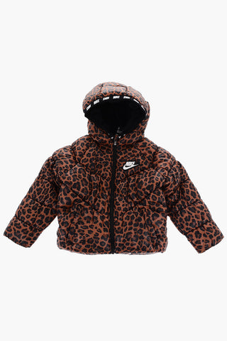 Padded Jacket Animalier Effect with Hooded Logo Edge