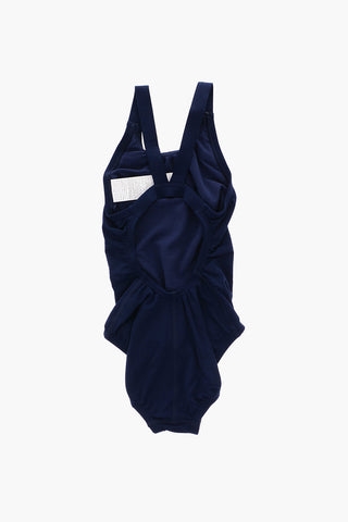 Einfarbiger Badeanzug mit gesticktem Logo