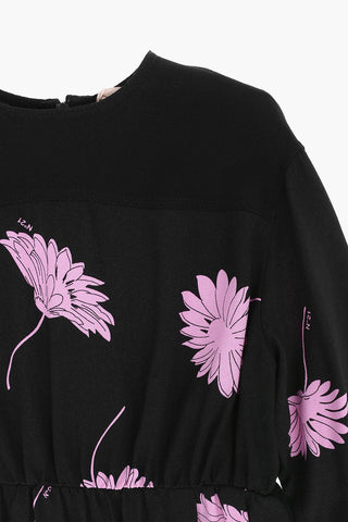 Vestito Stampa Fiori a Contrasto