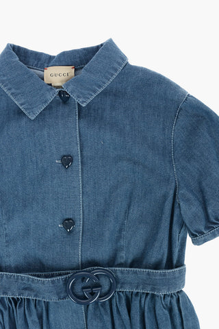 chemisier in denim con bottoni a cuore