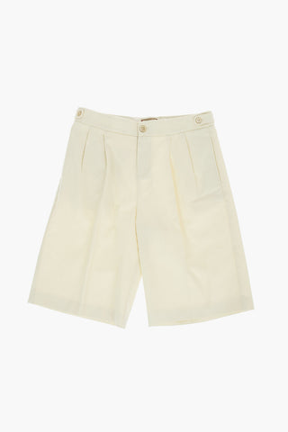 double pleat stretch cotton shorts