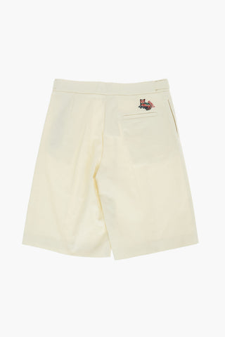 double pleat stretch cotton shorts