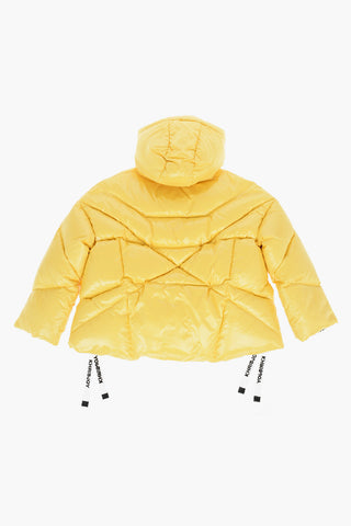 hooded down jacket with zip on the sleeve