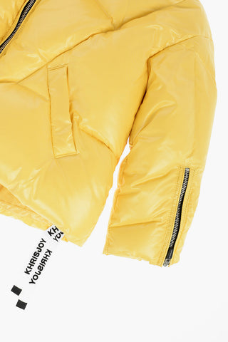 hooded down jacket with zip on the sleeve
