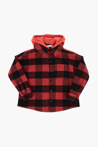 removable hood buffalo check overshirt
