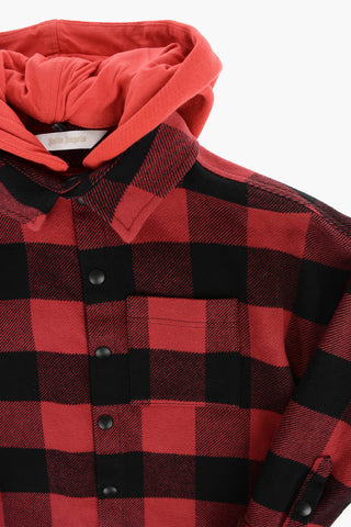 removable hood buffalo check overshirt