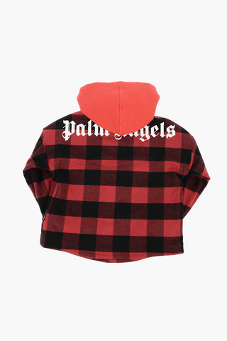 removable hood buffalo check overshirt