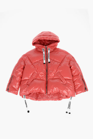 hooded down jacket with zip on the sleeve