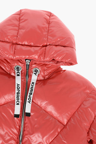 hooded down jacket with zip on the sleeve