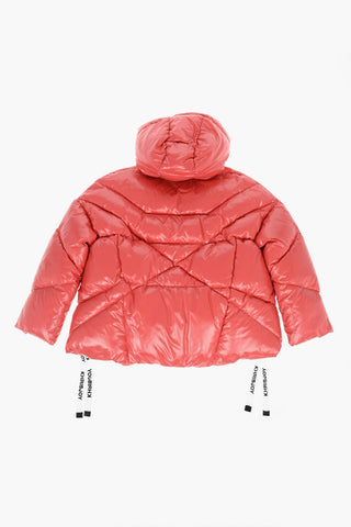 hooded down jacket with zip on the sleeve