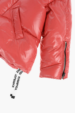 hooded down jacket with zip on the sleeve