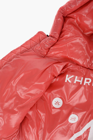 hooded down jacket with zip on the sleeve