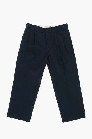 double pleat stretch cotton pants
