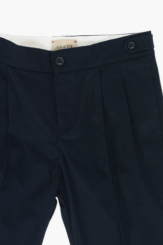 double pleat stretch cotton pants