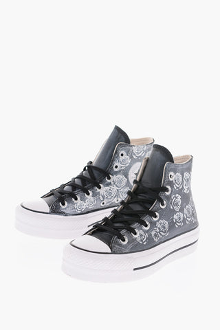 ALL STAR CHUCK TAYLOR Sneakers Alte in Pelle Fantasia Floreale con Platform 4cm