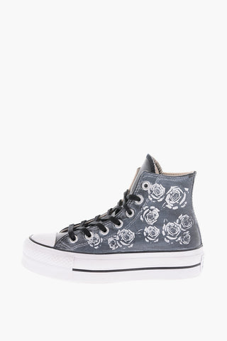 ALL STAR CHUCK TAYLOR Sneakers Alte in Pelle Fantasia Floreale con Platform 4cm
