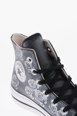 ALL STAR CHUCK TAYLOR Sneakers Alte in Pelle Fantasia Floreale con Platform 4cm