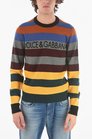 Wool Crewneck Sweater Striped Sweater Logo Print