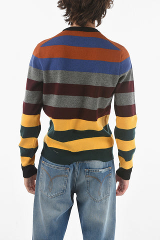 Wool Crewneck Sweater Striped Sweater Logo Print