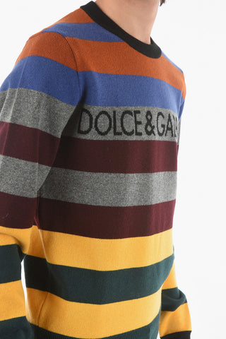 Wool Crewneck Sweater Striped Sweater Logo Print