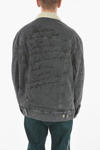 JUNYA WATANABE Faux-fur Lined Denim Jacket with Back Maxi Print