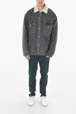 JUNYA WATANABE Faux-fur Lined Denim Jacket with Back Maxi Print