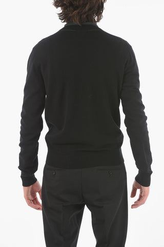 Stretchy Wool Sweater with Ribbed V-neck