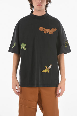 T-shirt Mock Neck VEGGIE SAUNA con Ricami