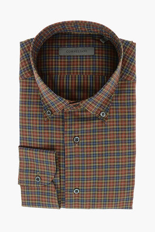 Plaid Motif Shirt with Button-Down Collar