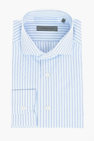 Pencil Striped Cotton Shirt with Spread Collar