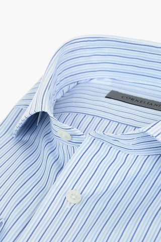 Pencil Striped Cotton Shirt with Spread Collar