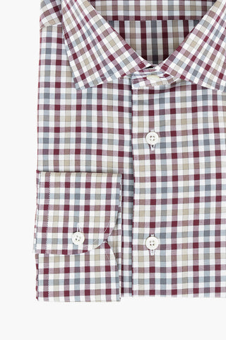 Camicia a Quadri in Cotone con Collo Francese