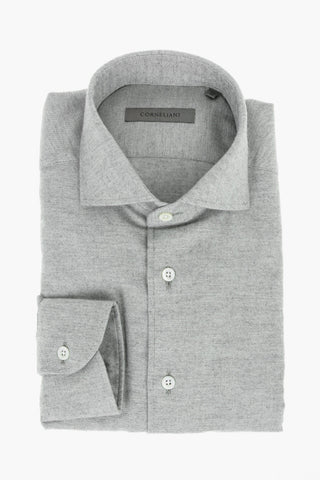 Camicia in Misto Flanella di Cotone Twill con Collo Francese